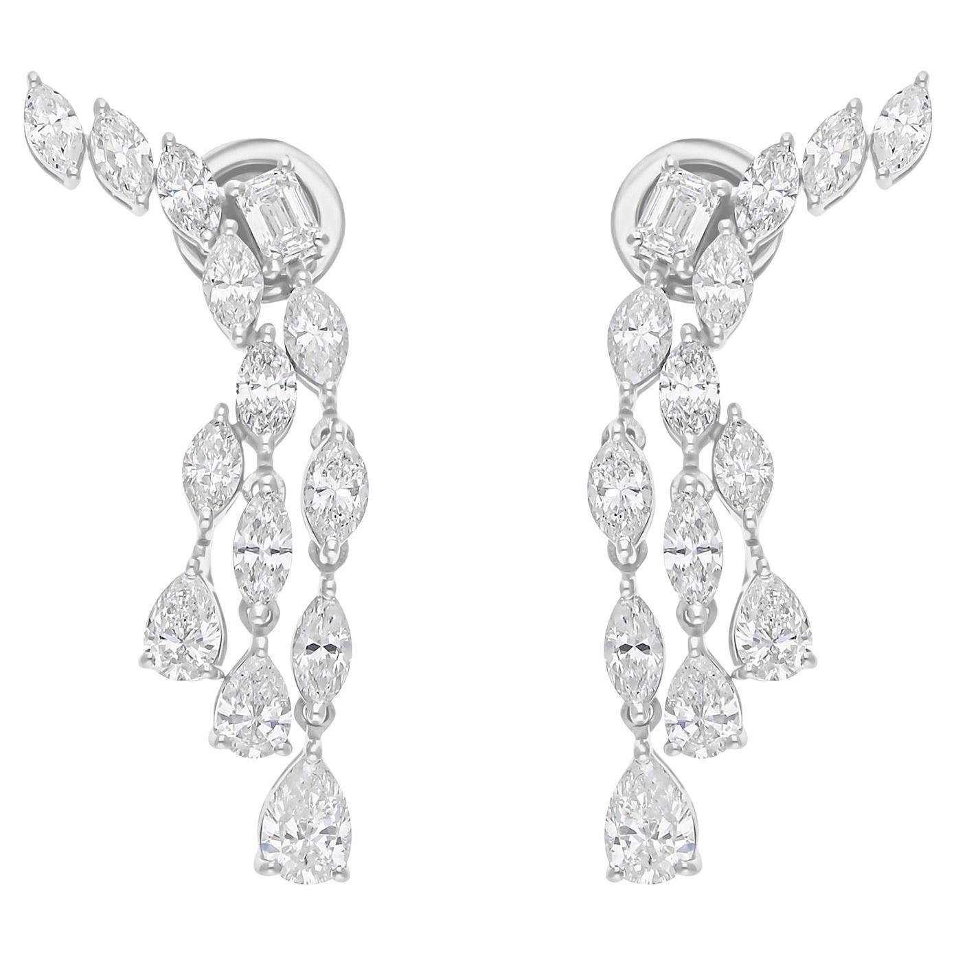 3.48 Carat SI Clarity HI Color Multi Shape Diamond Earrings 18 Karat White Gold