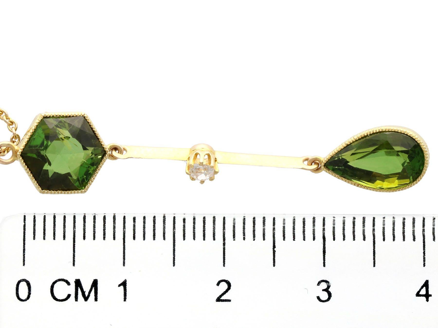 3.48 Carat Tourmaline and Diamond Yellow Gold Necklace Antique, circa 1920 1