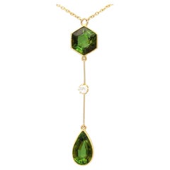 3.48 Carat Tourmaline and Diamond Yellow Gold Necklace Antique, circa 1920