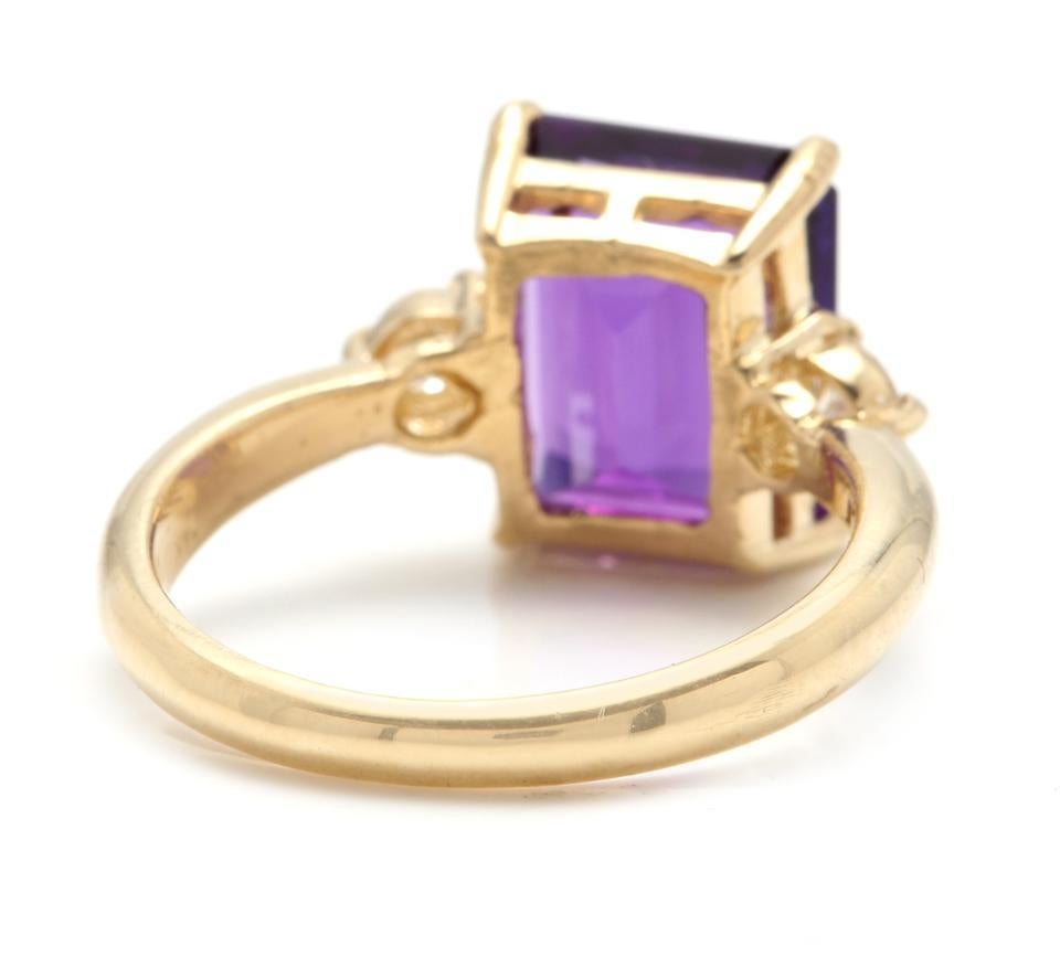 3.48 Carat Impressive Natural Amethyst and Diamond 14 Karat Yellow Gold Ring In New Condition For Sale In Los Angeles, CA