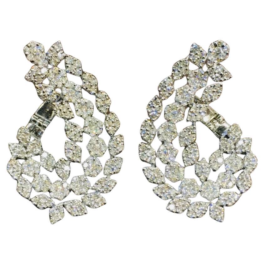 3.48 Carats  PavènNatural Diamonds Gold Earrings For Sale