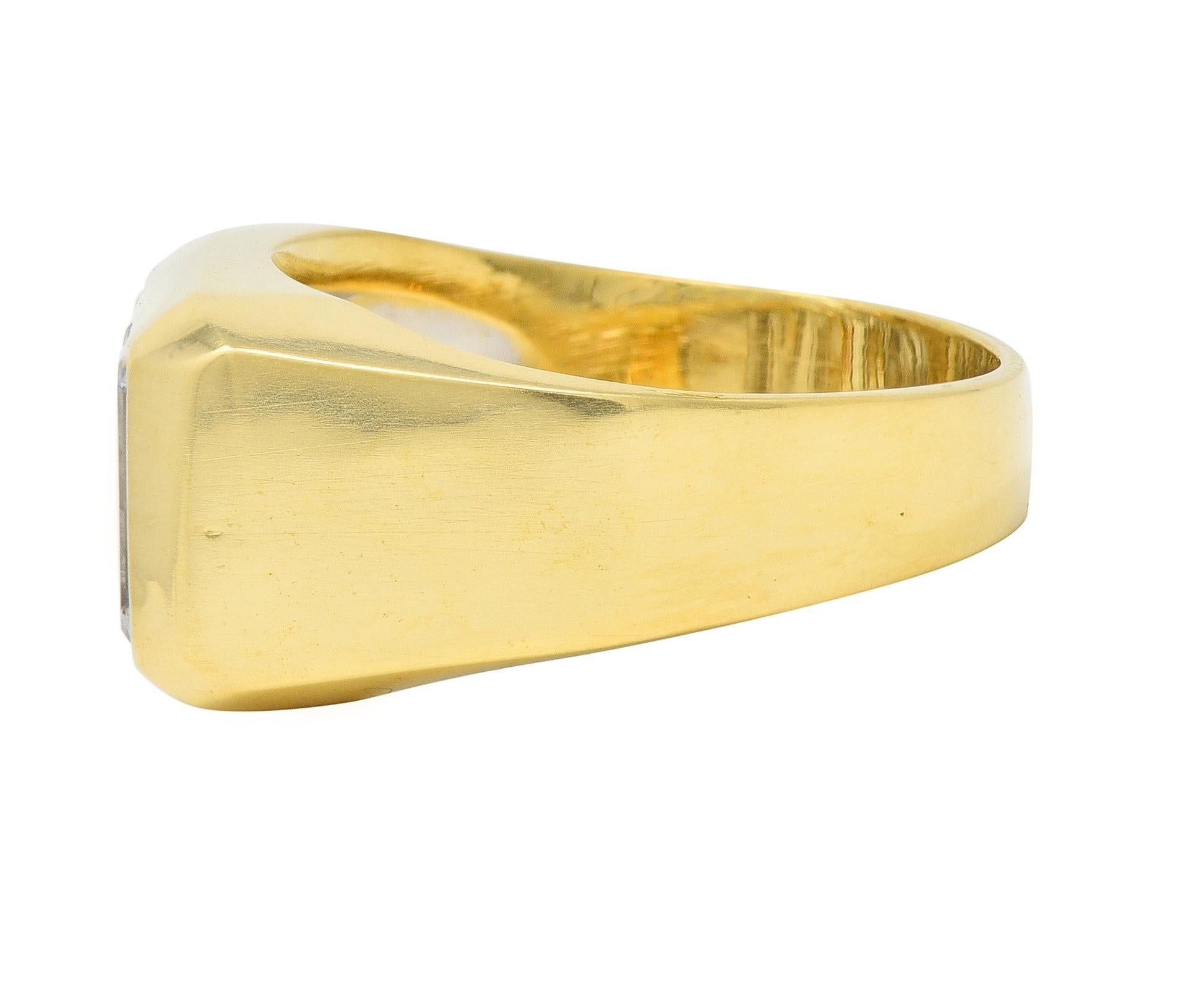 3.48 CTW Flush Emerald Cut Diamond 18 Karat Yellow Gold Vintage Three Stone Ring For Sale 1