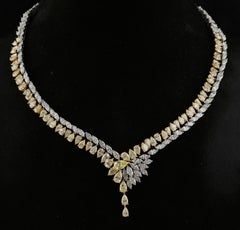 34.87 Carat SI Clarity HI Color Diamond Necklace 18 Karat White Yellow Gold