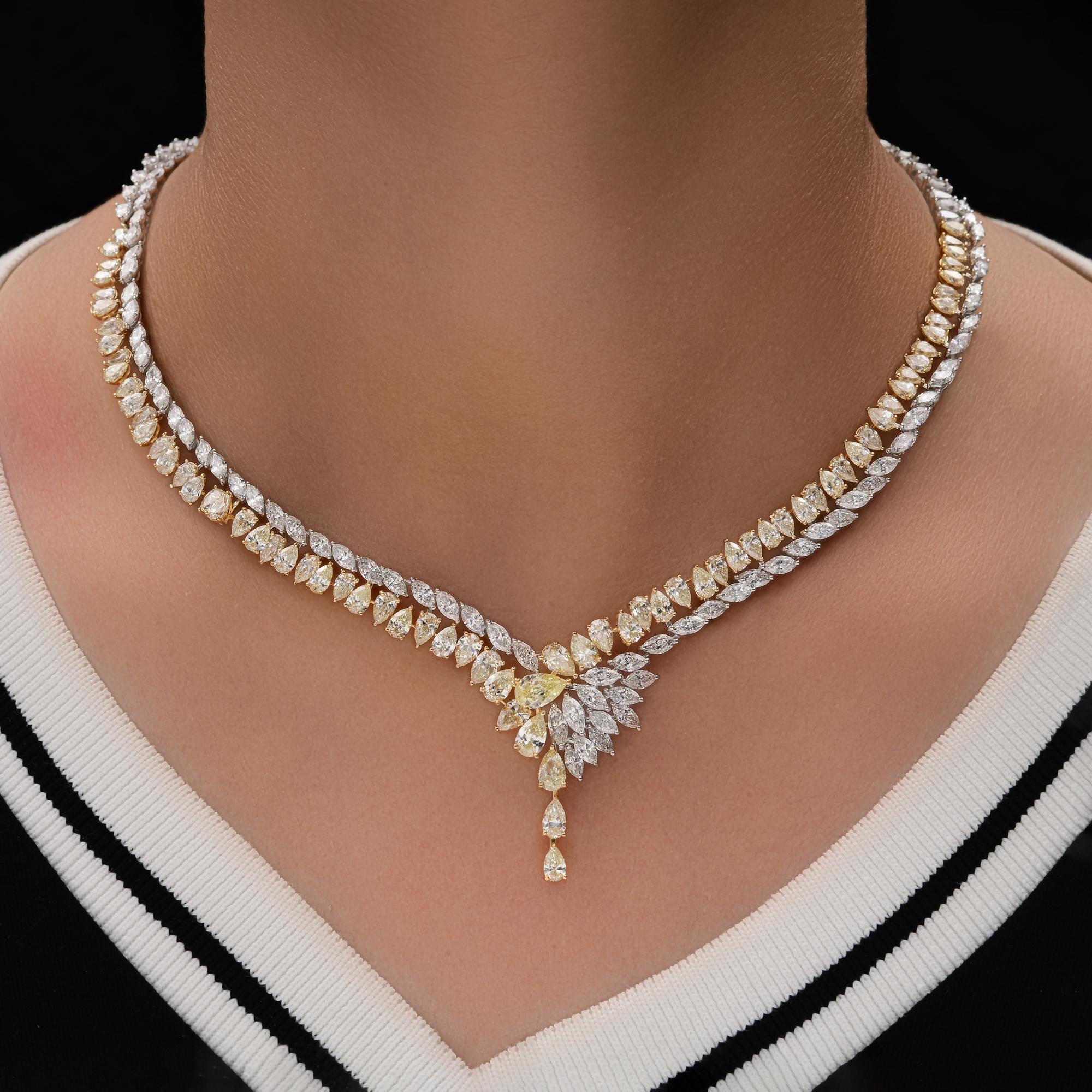 34,87 Quilates SI Claridad HI Color Collar de Diamantes 18 Kilates Oro Amarillo Blanco Corte marquesa en venta