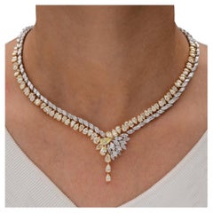 34.87 Carat SI Clarity HI Color Diamond Necklace 18 Karat White Yellow Gold