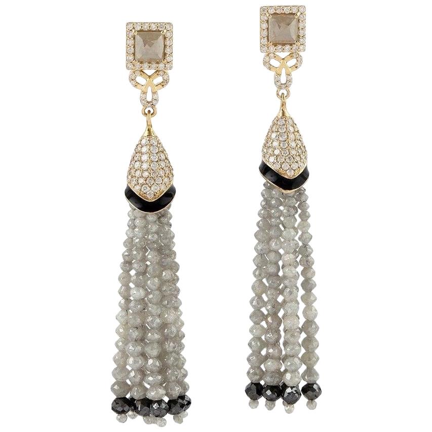 34.88 Carat Diamond 18 Karat Gold Tassel Earrings For Sale