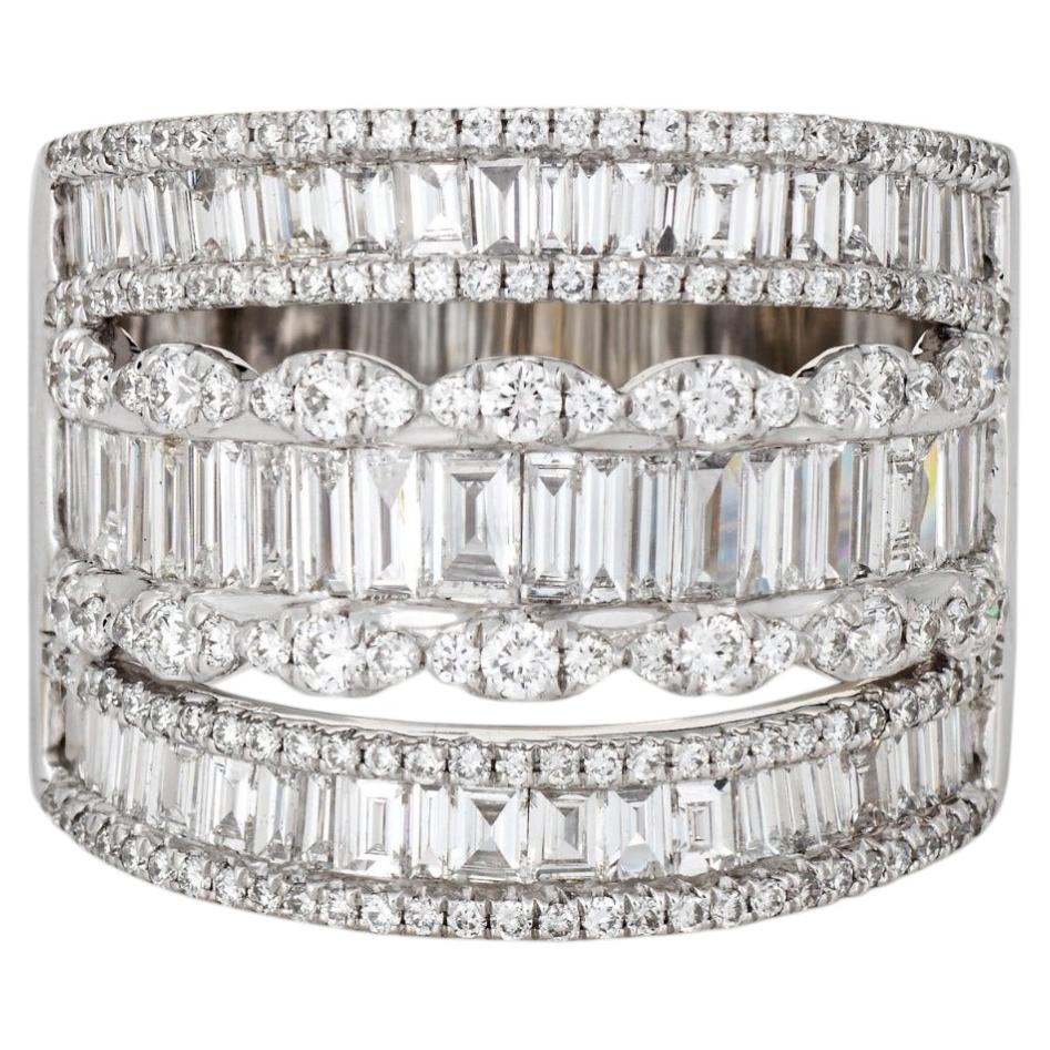 3.48ct Diamond Cigar Band Sz 8.25 Ring Mixed Cuts 18k White Gold Fine Jewelry For Sale