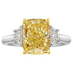 Verlobungsring mit 3,48 Karat gelbem Fancy-Diamant im Kissenschliff