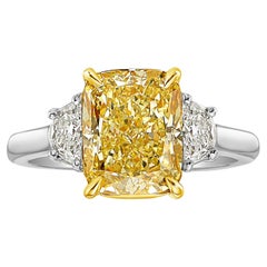 Verlobungsring, 3,48 Karat VVS1 Fancy Gelber Diamant im Kissenschliff