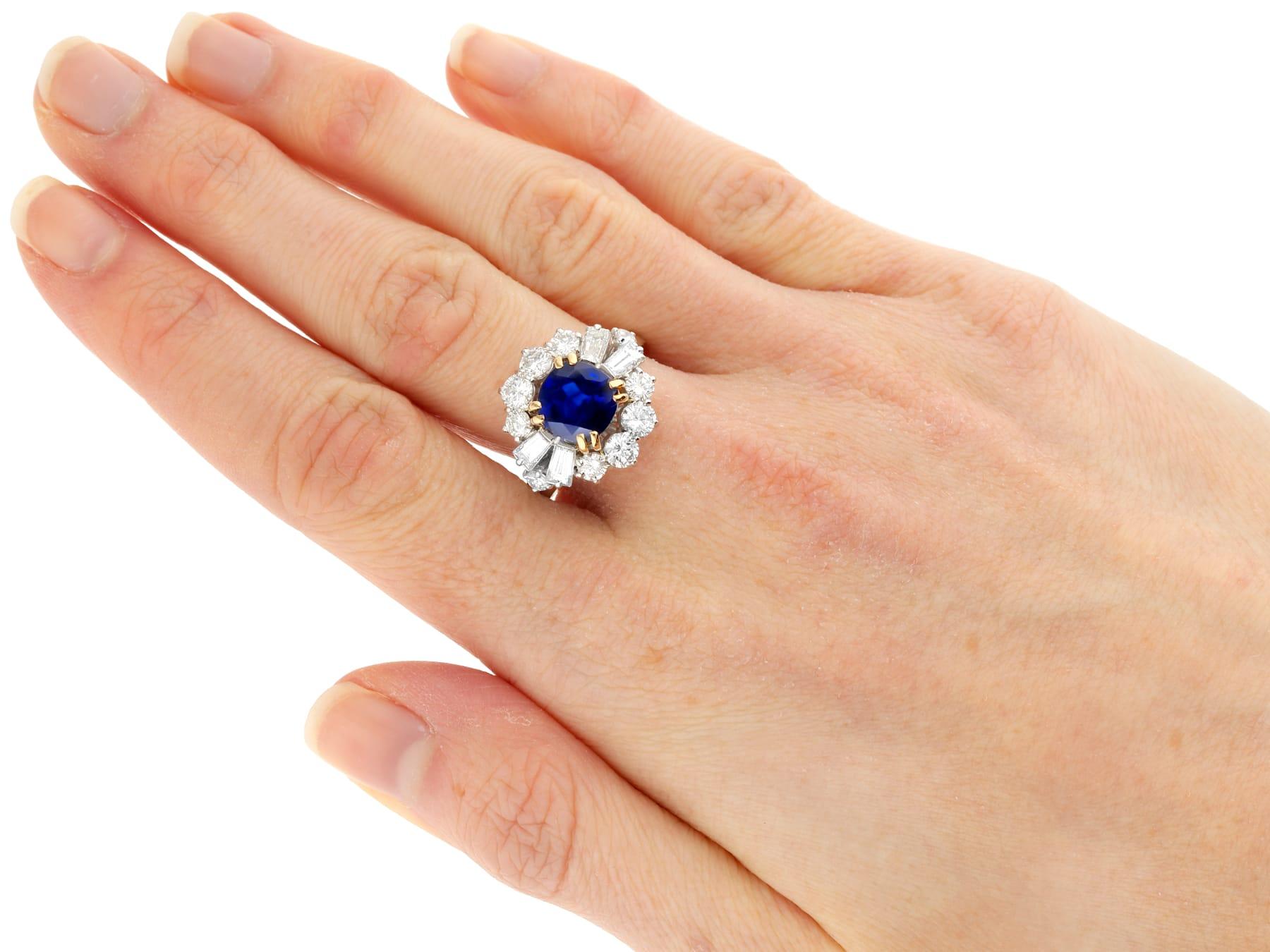 3.48ct Madagascar Sapphire and 2.10ct Diamond 18ct White Gold Cluster Ring 1970 For Sale 1