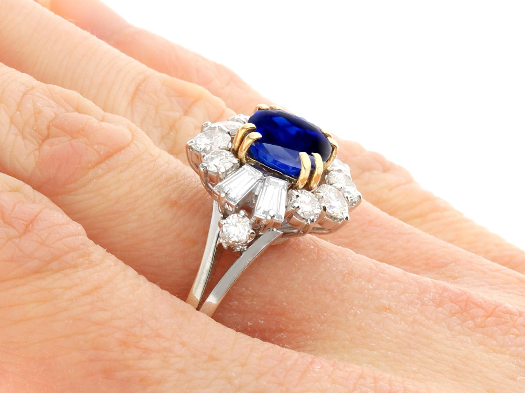 3.48ct Madagascar Sapphire and 2.10ct Diamond 18ct White Gold Cluster Ring 1970 For Sale 2