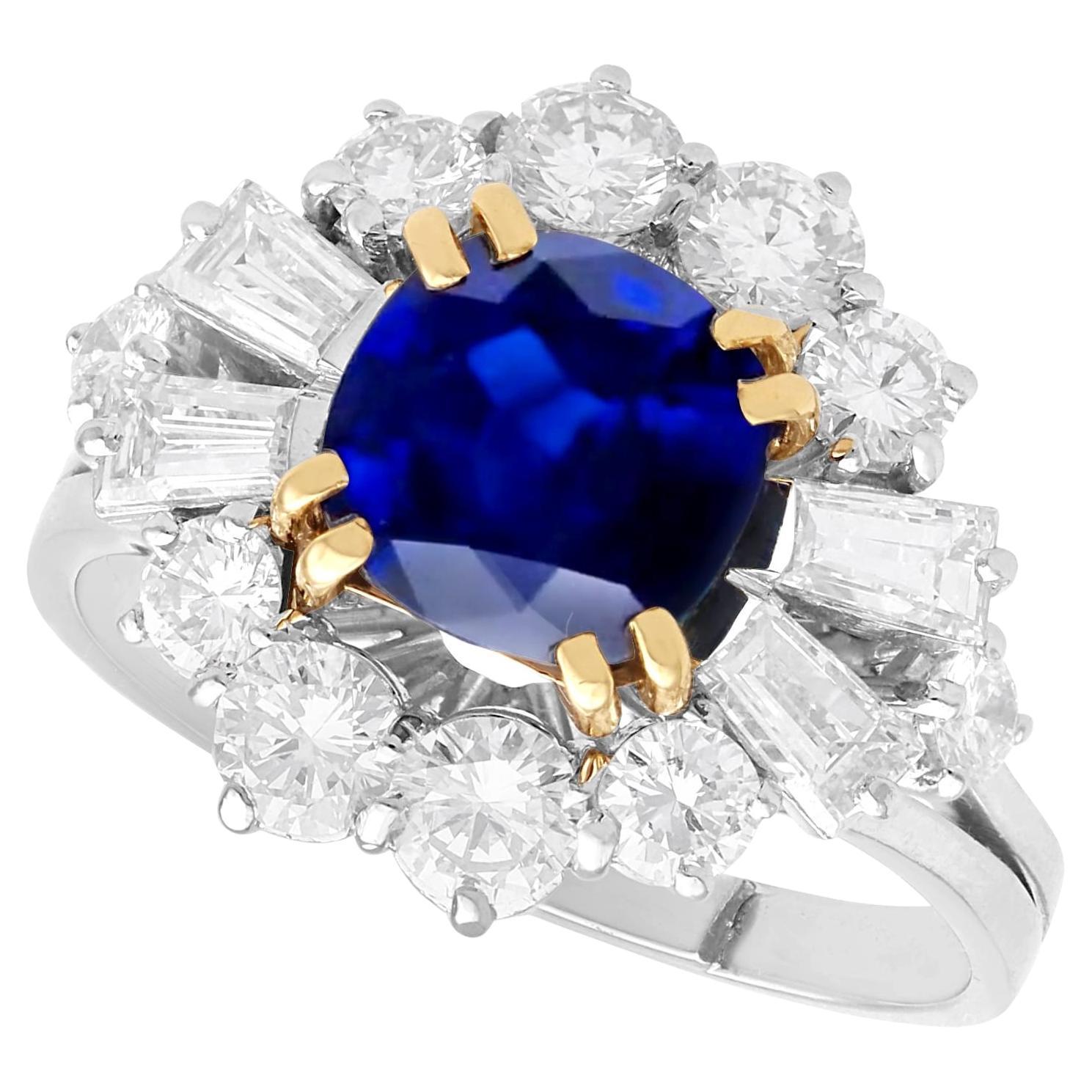 3.48ct Madagascar Sapphire and 2.10ct Diamond 18ct White Gold Cluster Ring 1970 For Sale