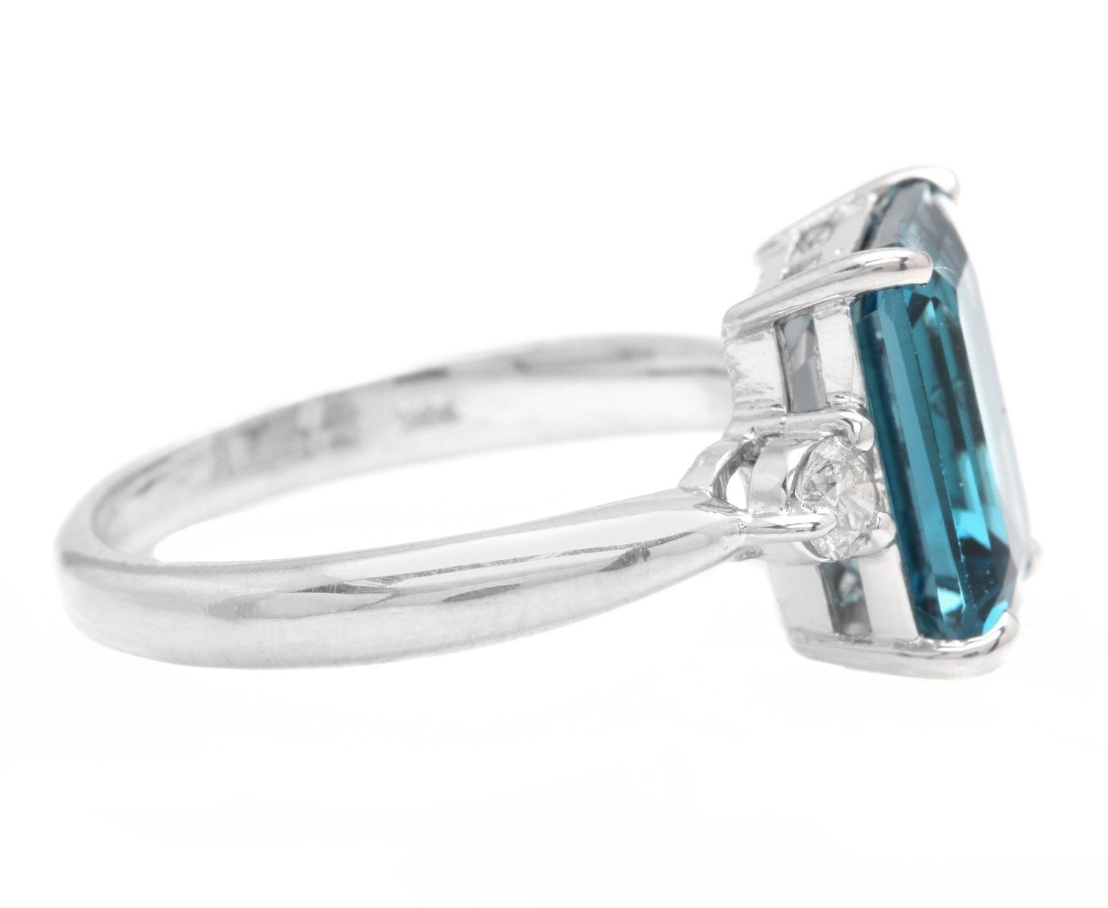 Mixed Cut 3.48ct Natural London Blue Topaz and Diamond 14k Solid White Gold Ring For Sale