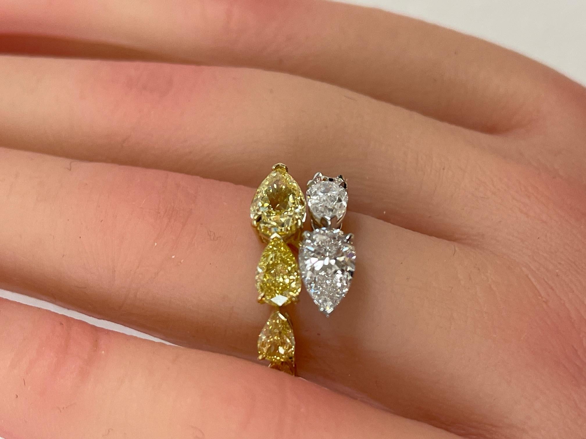 3.48ctw. Fancy Intense Yellow Diamond & Diamond Ring in 18K Yellow Gold and Plat For Sale 5