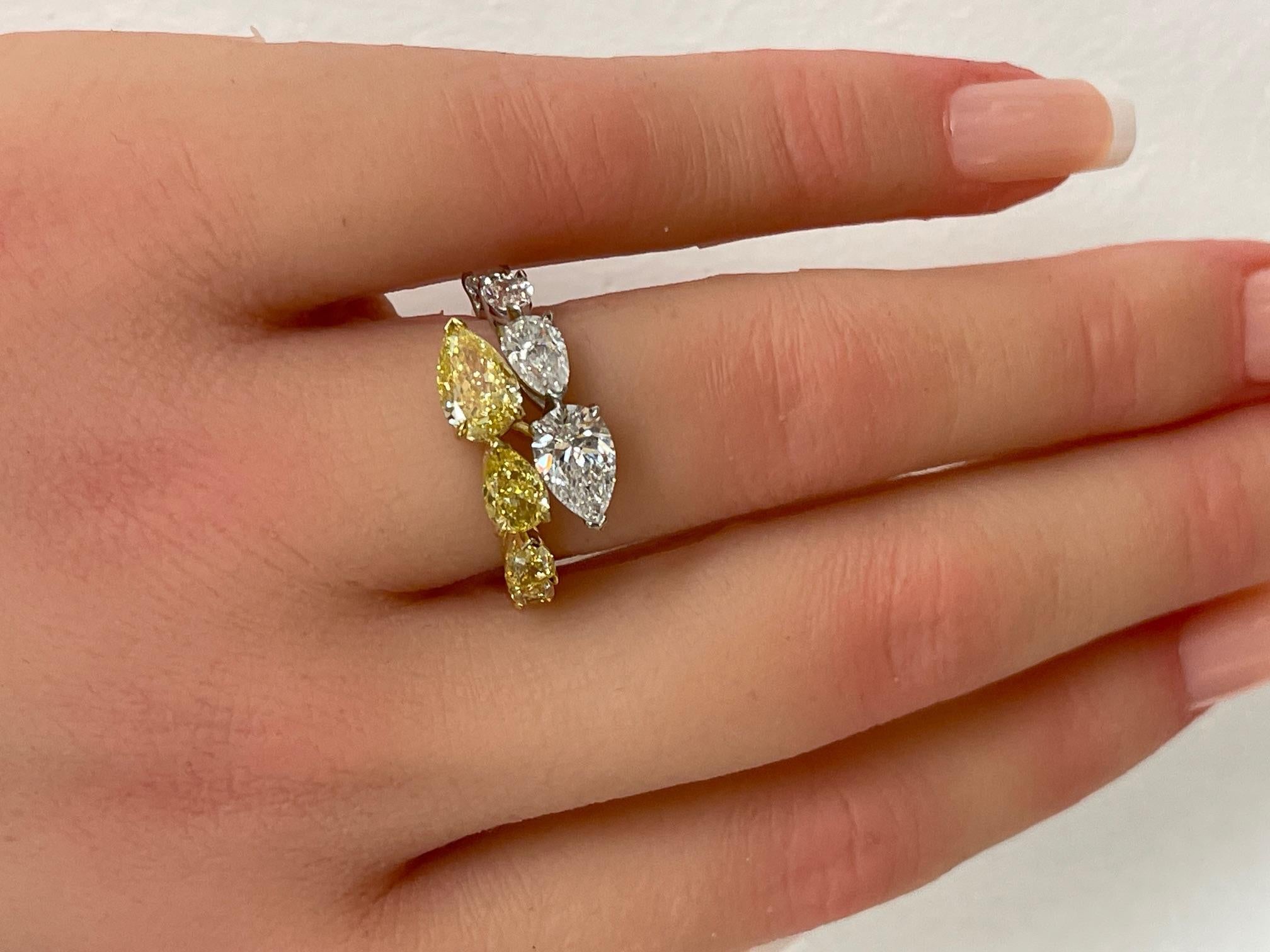 Women's or Men's 3.48ctw. Fancy Intense Yellow Diamond & Diamond Ring in 18K Yellow Gold and Plat For Sale