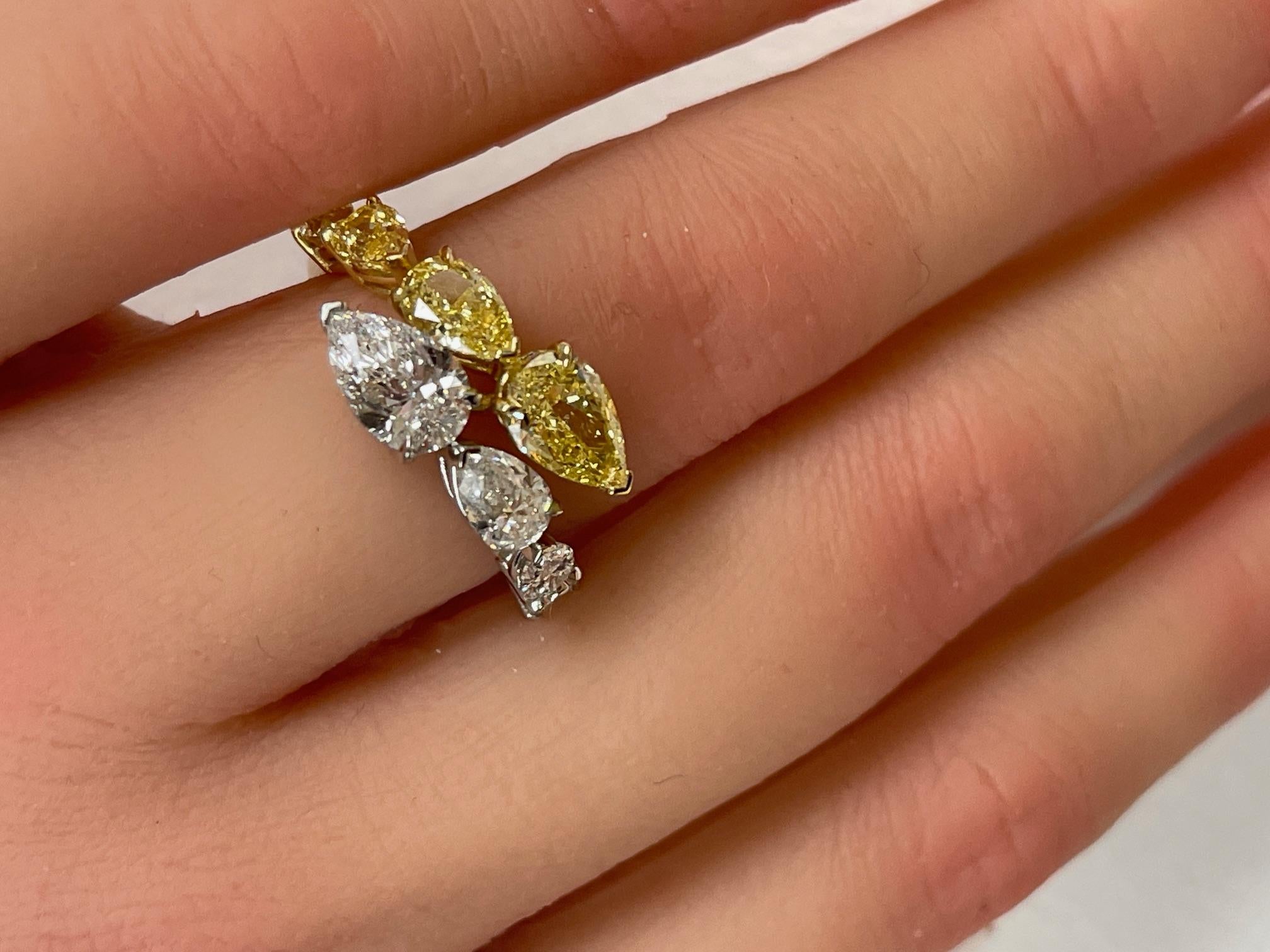3.48ctw. Fancy Intense Yellow Diamond & Diamond Ring in 18K Yellow Gold and Plat For Sale 2