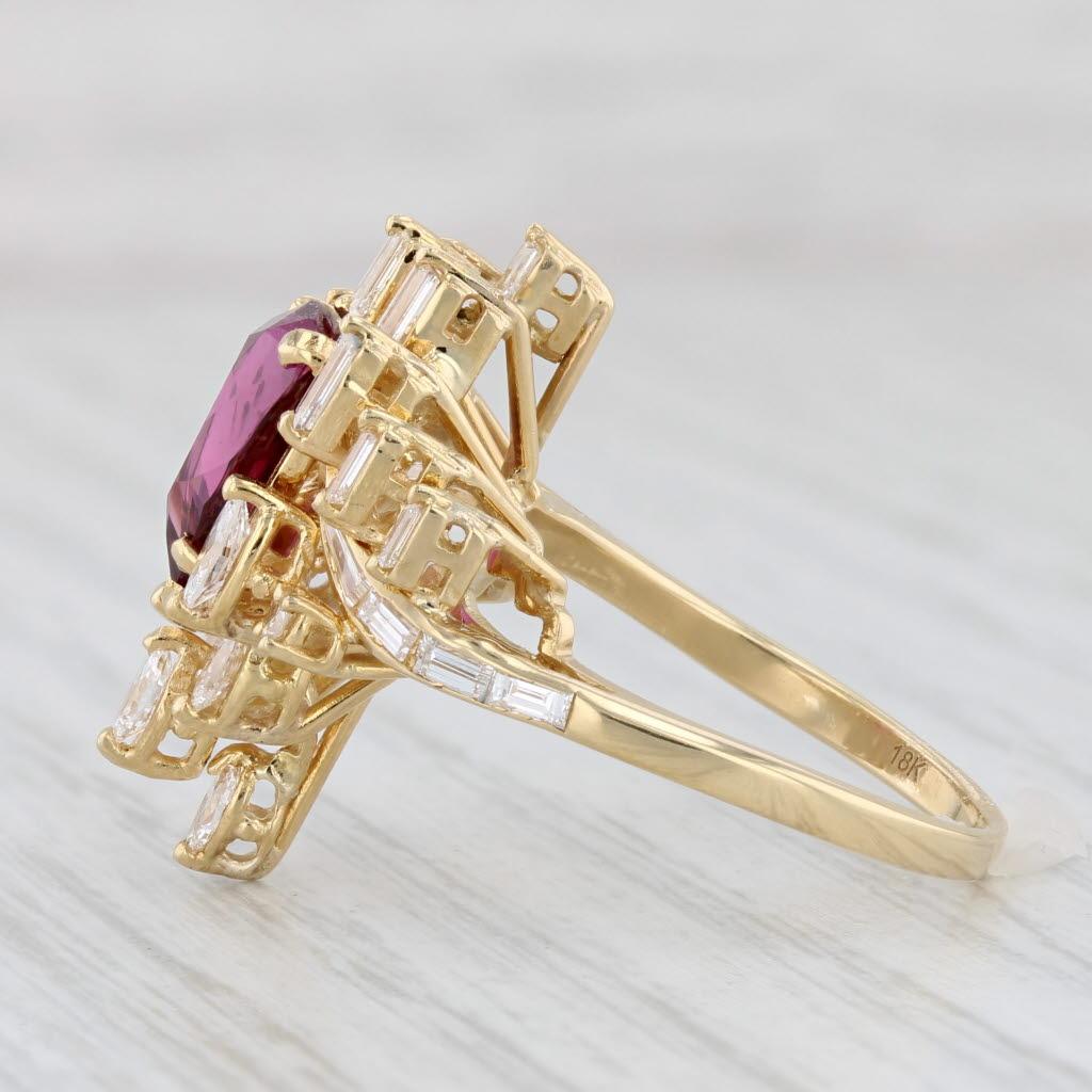 3.48ctw Pear Ruby Diamond Cluster Cocktail Ring 18k Yellow Gold Size 7.5 GIA In Good Condition For Sale In McLeansville, NC