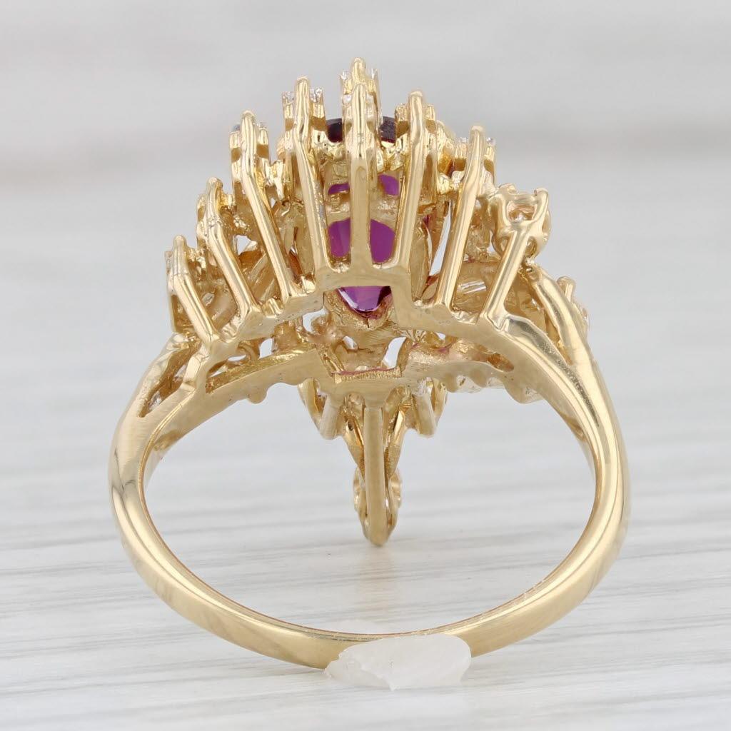 Women's 3.48ctw Pear Ruby Diamond Cluster Cocktail Ring 18k Yellow Gold Size 7.5 GIA For Sale