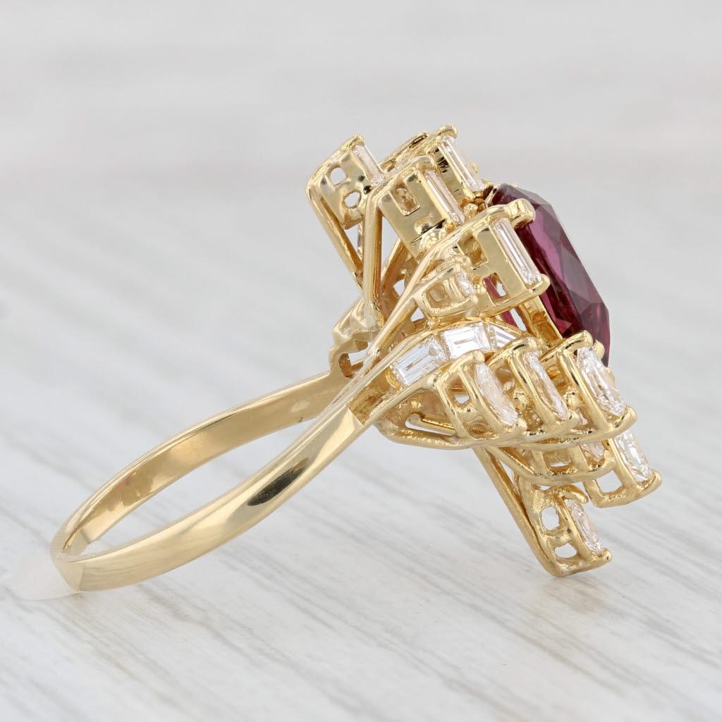 3.48ctw Pear Ruby Diamond Cluster Cocktail Ring 18k Yellow Gold Size 7.5 GIA For Sale 1