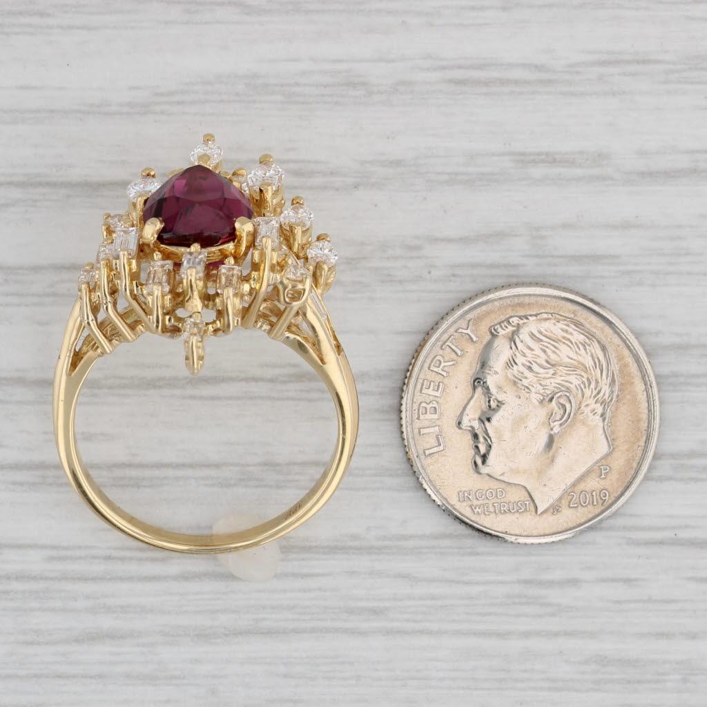 3.48ctw Pear Ruby Diamond Cluster Cocktail Ring 18k Yellow Gold Size 7.5 GIA For Sale 3