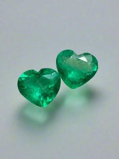 3.48tcw Pair of Heart-Cut Colombian Emeralds  Vivid Muzo Green Matching Gems