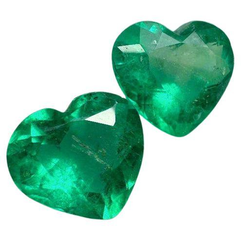 3.48tcw Pair of Heart-Cut Colombian Emeralds  Vivid Muzo Green Matching Gems