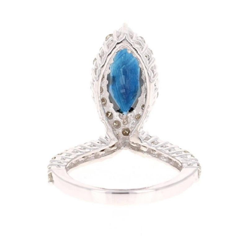 Late Victorian 3.49 Carat Blue Sapphire Diamond White Gold Cocktail Ring