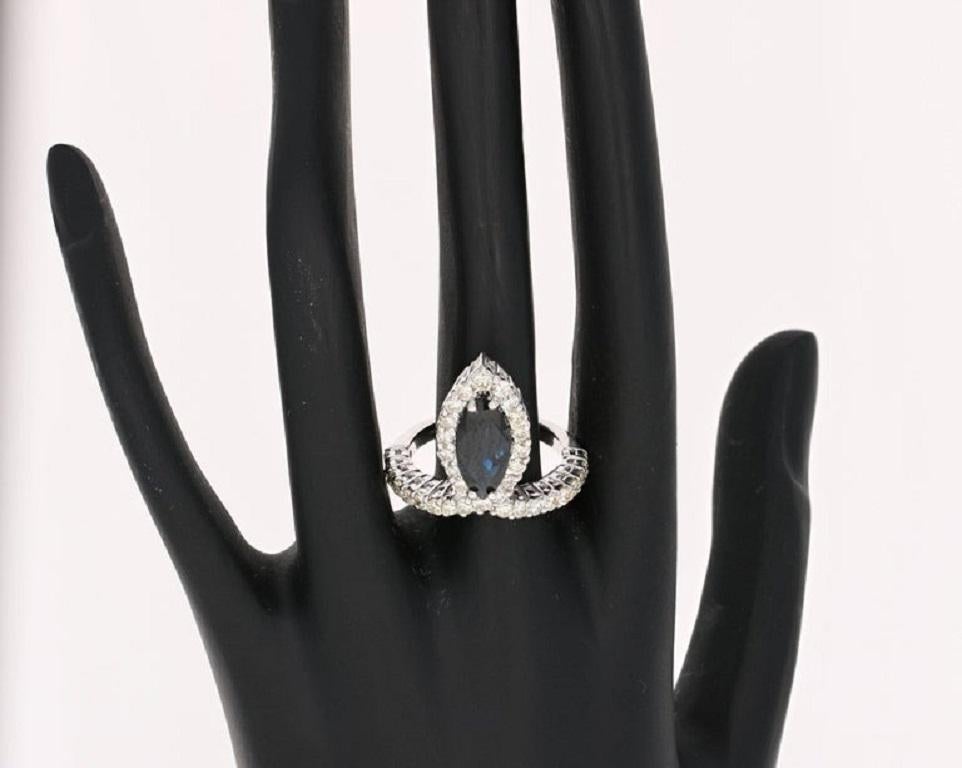 Marquise Cut 3.49 Carat Blue Sapphire Diamond White Gold Cocktail Ring