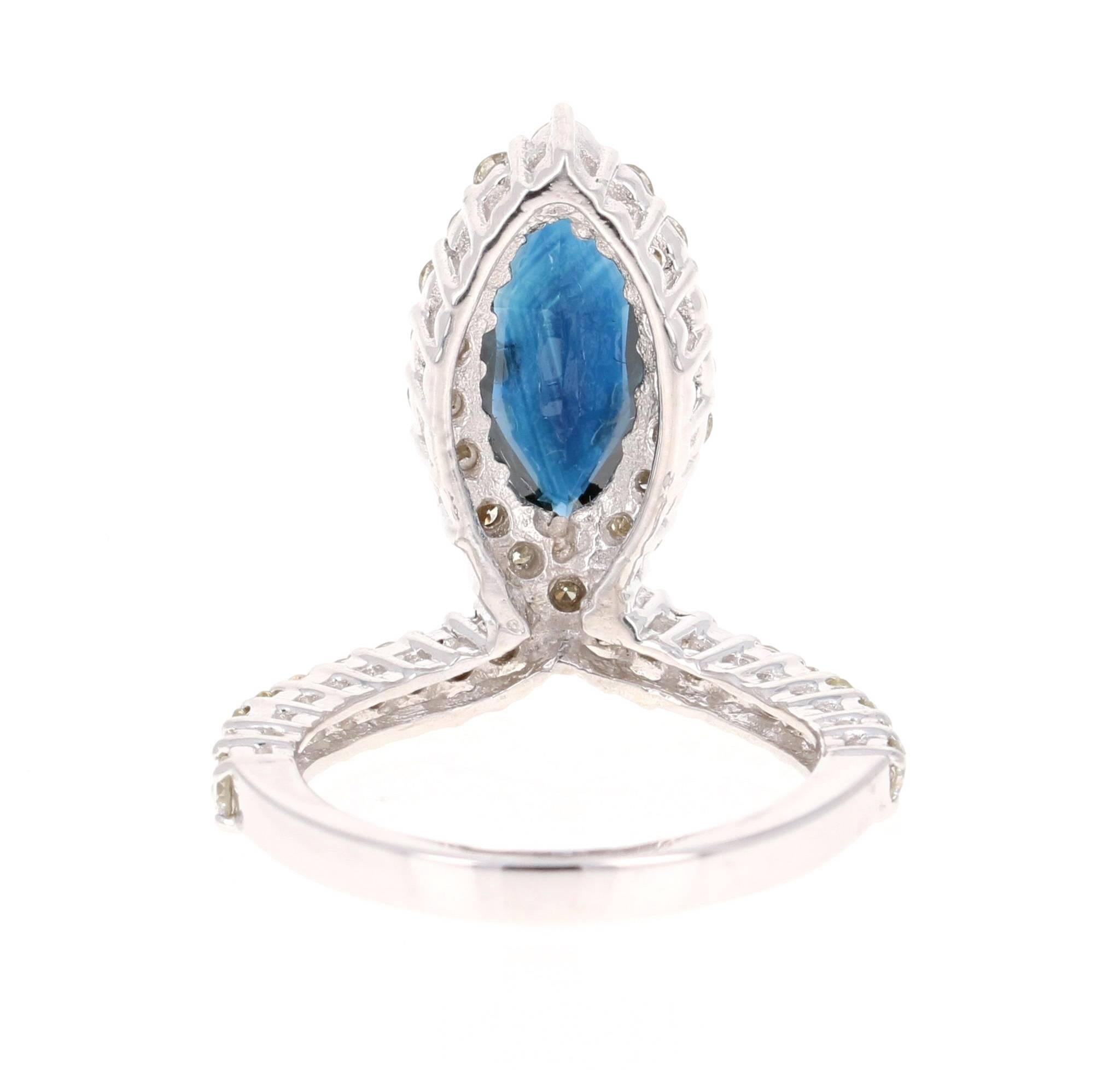 Modern 3.49 Carat Blue Sapphire Diamond White Gold Cocktail Ring