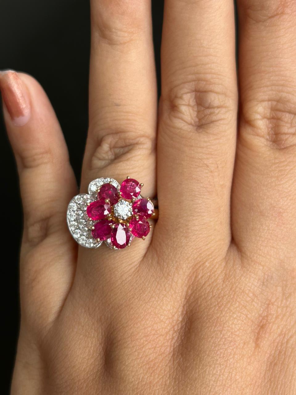 3,49 Karat Burma Rubin No Heat und Diamant-Ring in 18 Karat Weißgold für Damen oder Herren im Angebot