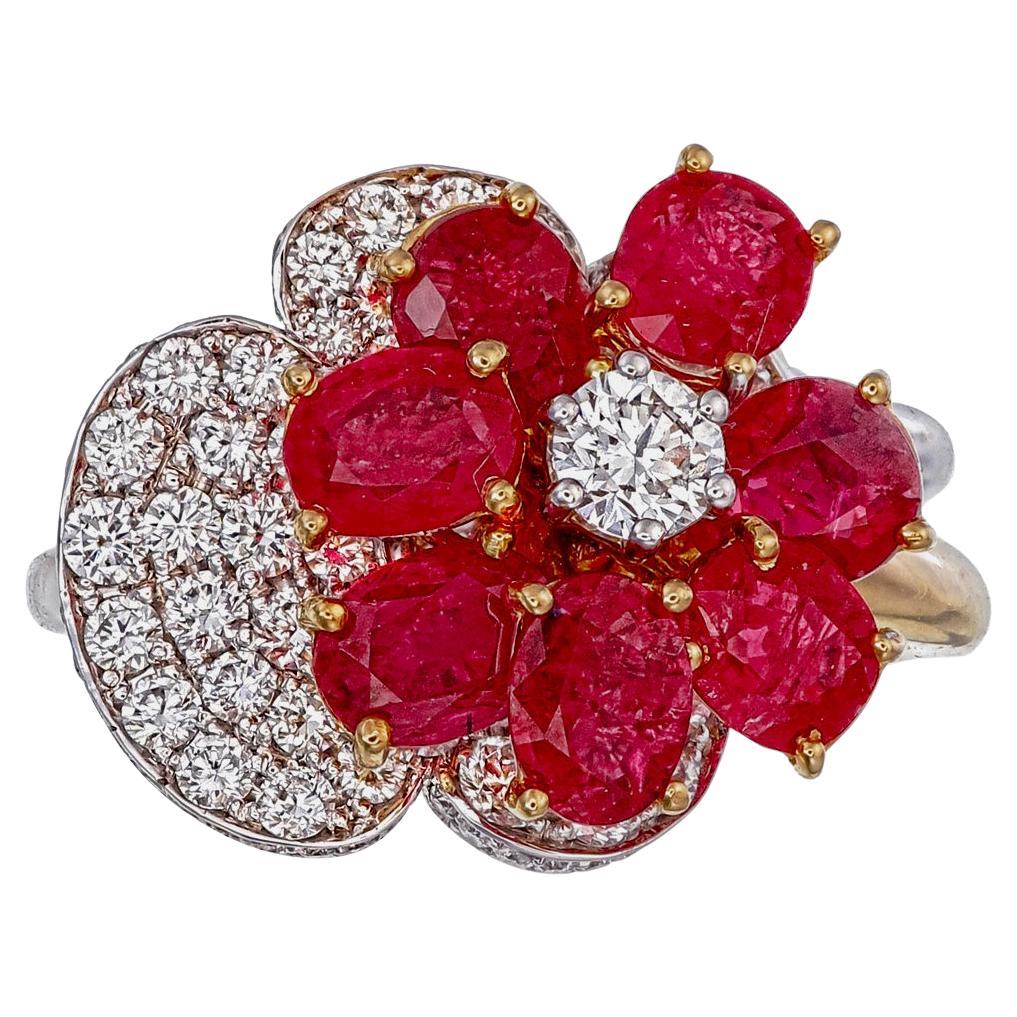 3,49 Karat Burma Rubin No Heat und Diamant-Ring in 18 Karat Weißgold