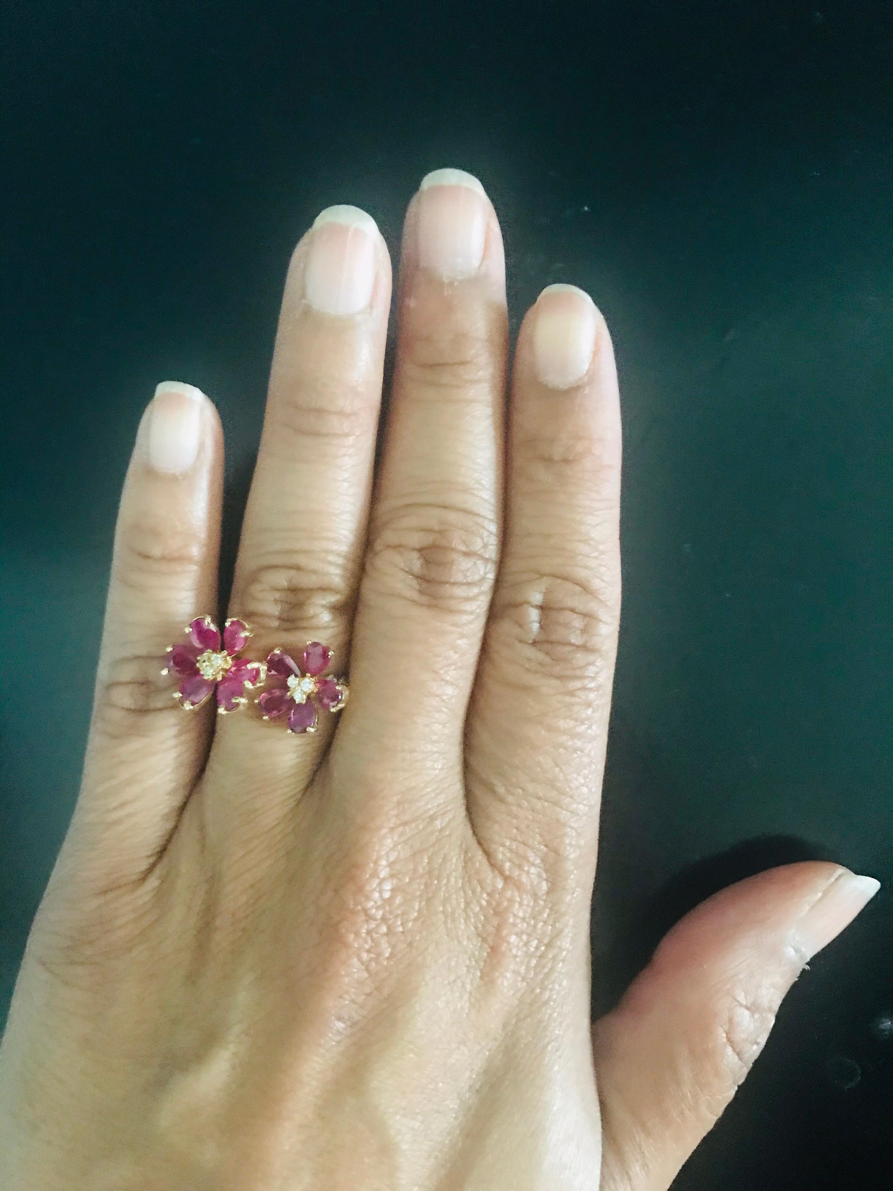 3.49 Carat Burmese Ruby Diamond 18 Karat Yellow Gold Cocktail Ring In New Condition For Sale In Los Angeles, CA