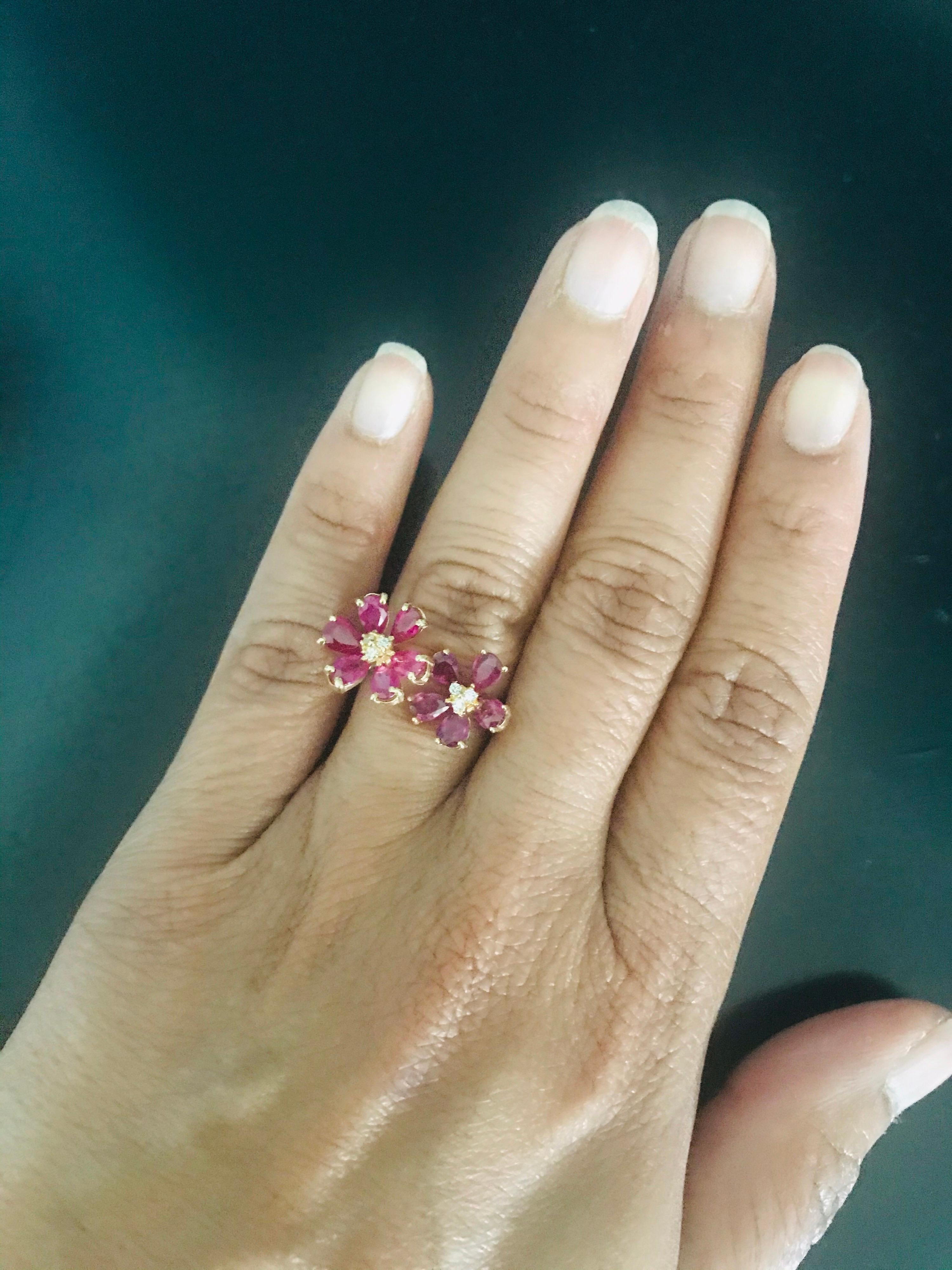 Women's 3.49 Carat Burmese Ruby Diamond 18 Karat Yellow Gold Cocktail Ring For Sale