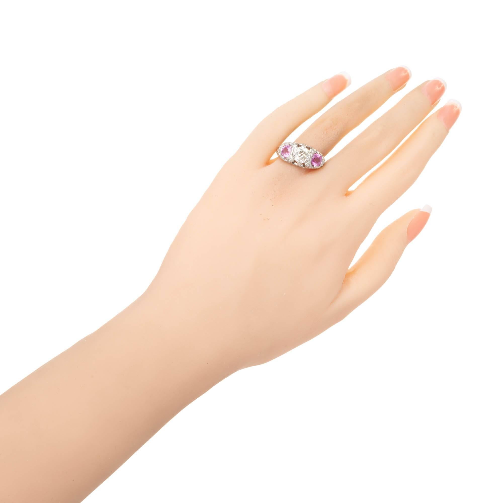 Women's 3.49 Carat Diamond Pink Sapphire Diamond Platinum Three-Stone Engagement Ring