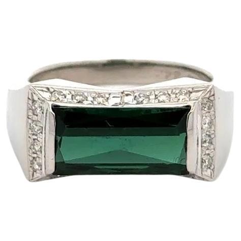 3.49 Carat East West Green Tourmaline and Diamond Vintage Platinum Ring
