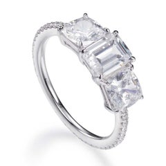 3.49 Carat Emerald Cut Cubic Zirconia Lustre Designer 3 Stone Engagement Ring