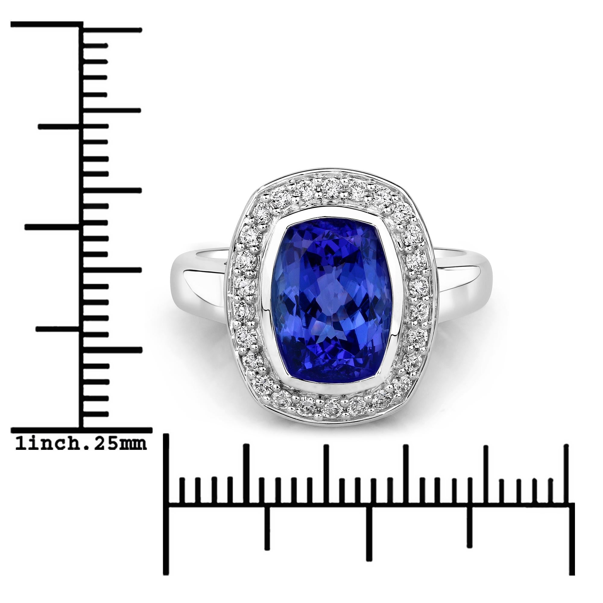 3.49 Carat Genuine Tanzanite and White Diamond 14 Karat White Gold Ring In New Condition In Great Neck, NY