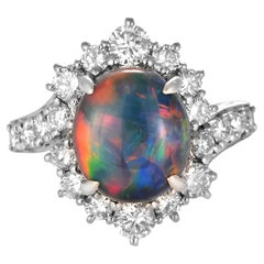 Anello con Opale nero australiano e diamanti da 3.49 carati in platino