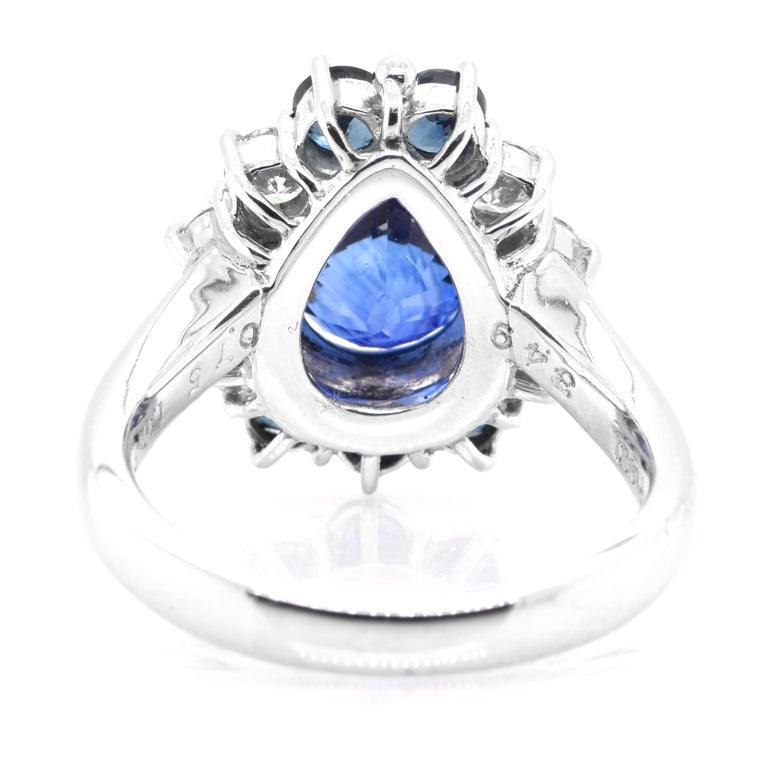 Women's 3.49 Carat Natural Blue Sapphire and Diamond Halo Ring Set in Platinum For Sale