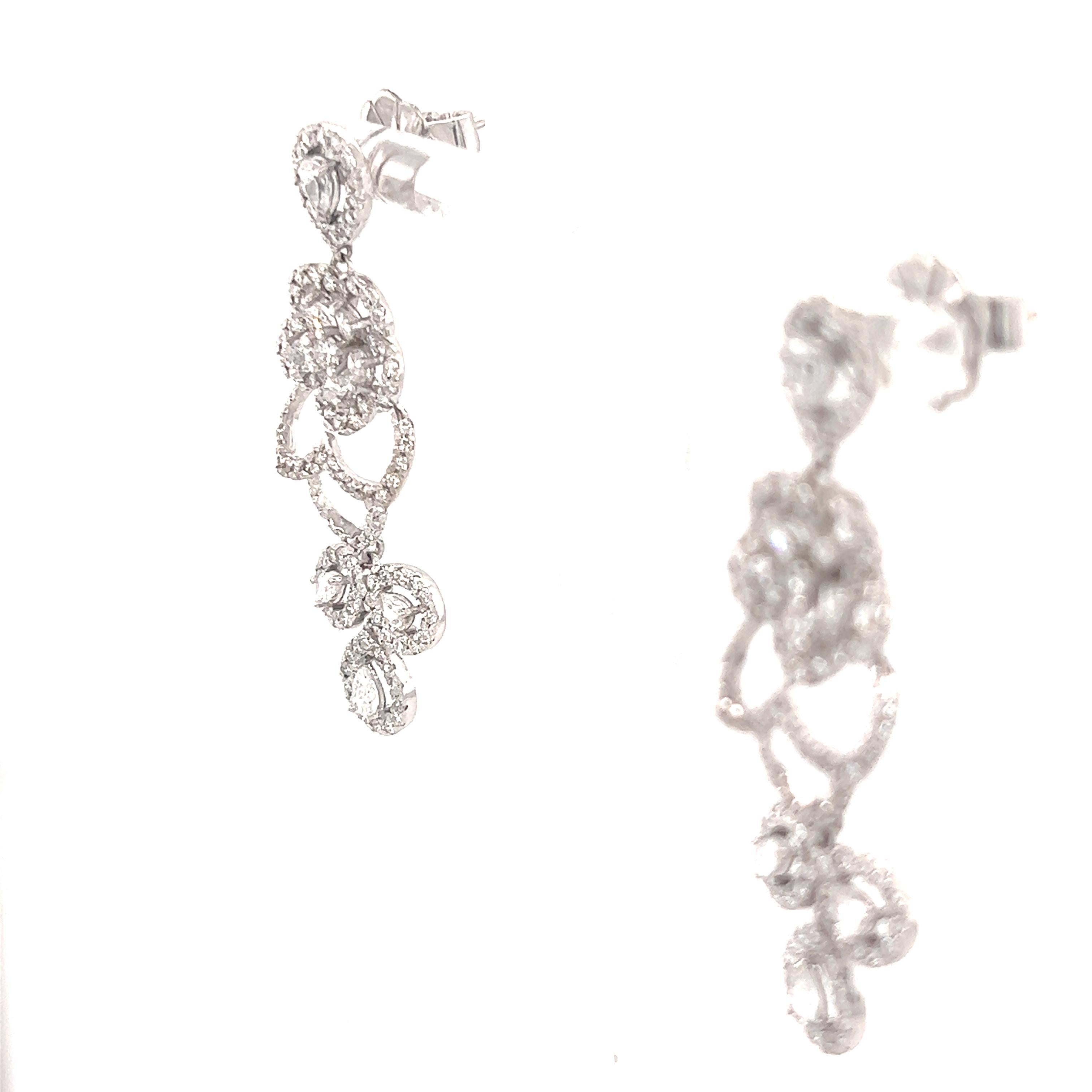 Contemporary 3.49 Carat Natural Diamond Cocktail Earrings