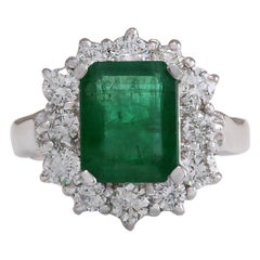 Natural Emerald Diamond Ring In 14 Karat White Gold 