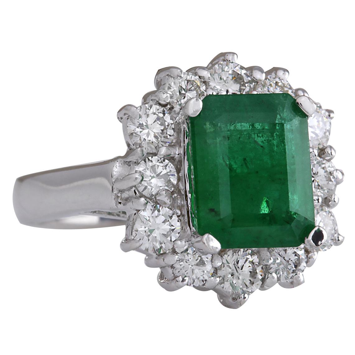 Introducing our stunning 3.49 Carat Natural Emerald 14K White Gold Diamond Ring, a testament to timeless beauty and exceptional craftsmanship. Crafted from authentic 14K White Gold and stamped for assurance, this ring weighs 6.6 grams, ensuring both