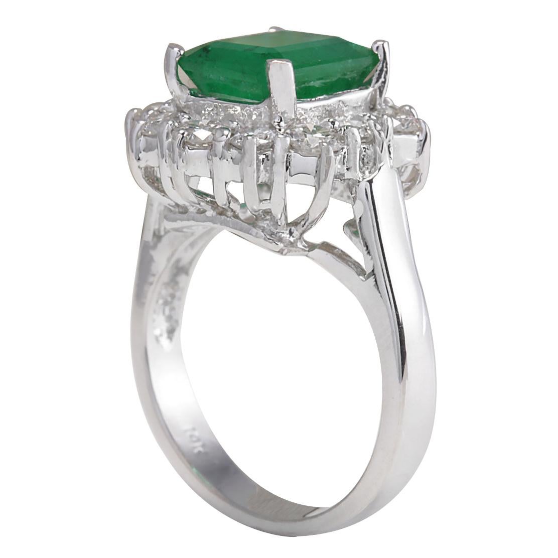 Modern Natural Emerald Diamond Ring In 14 Karat White Gold For Sale