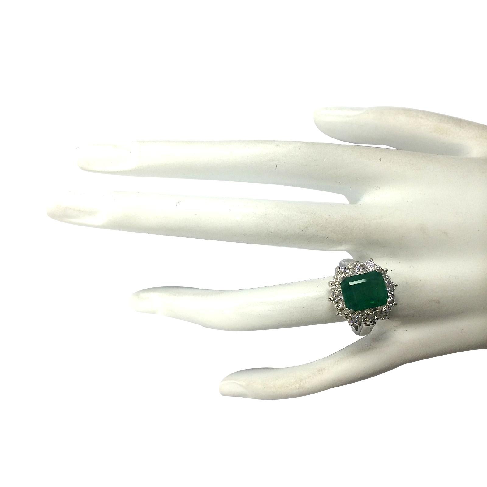 Emerald Cut Natural Emerald Diamond Ring In 14 Karat White Gold For Sale