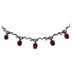 3.49ct Natural Oval Cut Pigeon Blood Ruby and Diamond Necklace in 18K White Gold