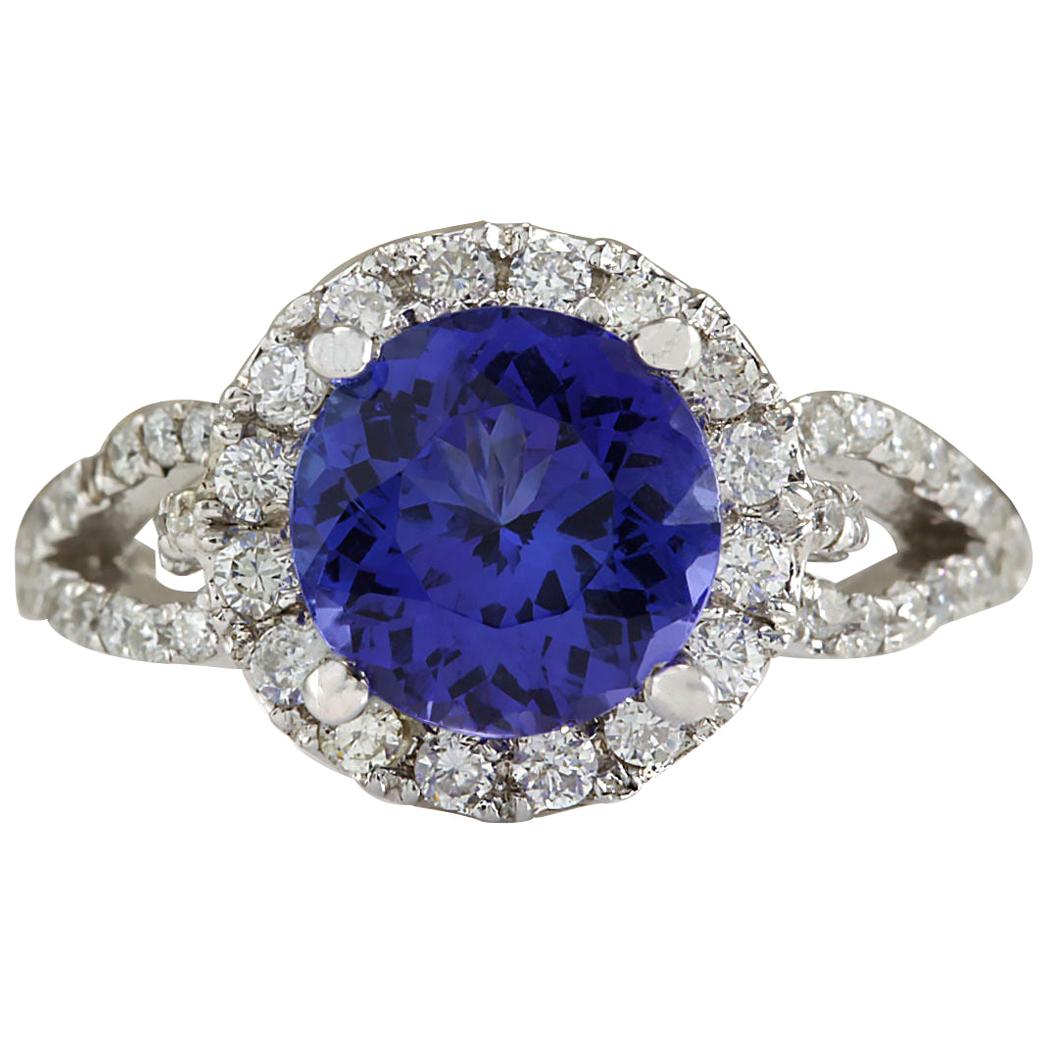 Natural Tanzanite 14 Karat White Gold Diamond Ring For Sale