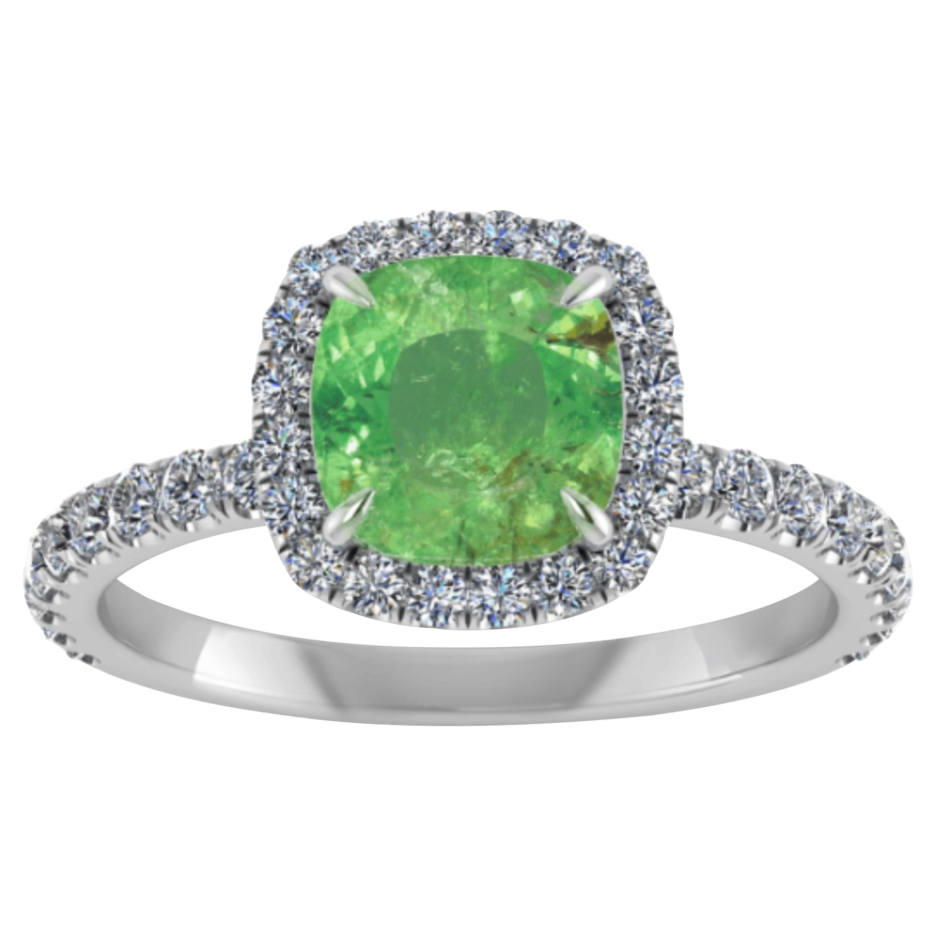 3.49 Carat Pariba Green Tourmaline Diamond Ring 18 Karat Gold For Sale