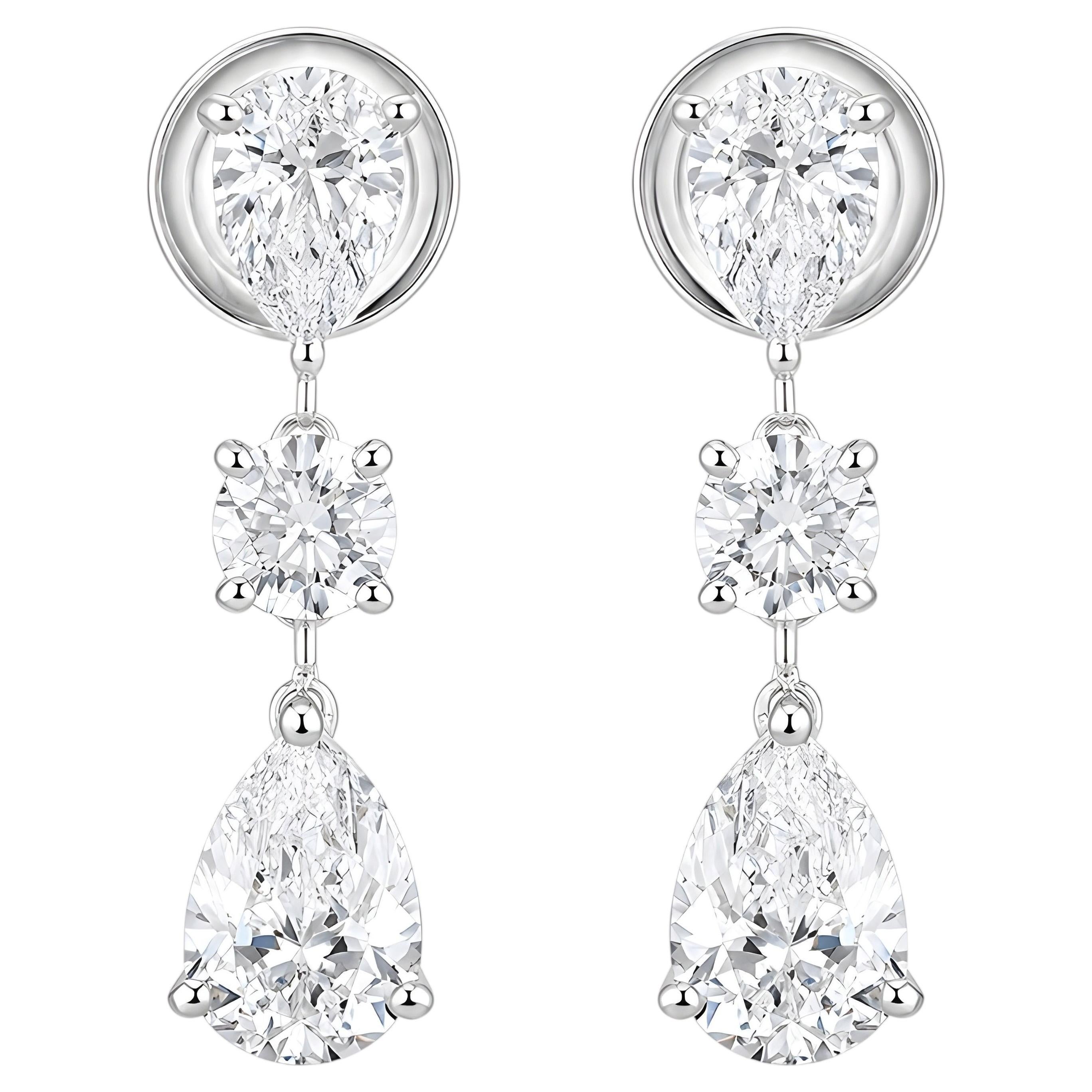 3.49 Carat Multi-Shape Diamond Drop Earrings in 18K White Gold