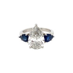 3.49 Carat Pear Shape Diamond and Sapphire Ring