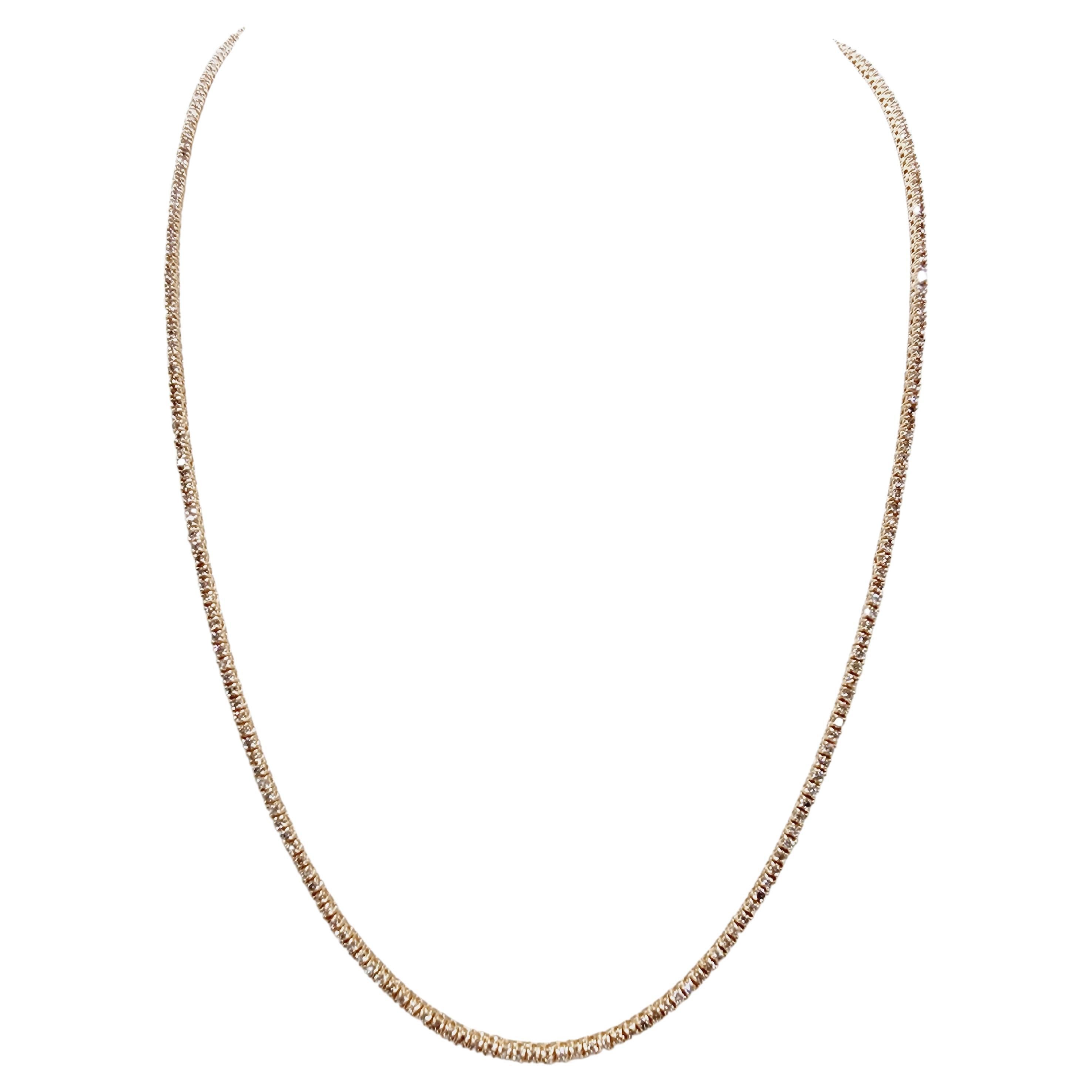 3.49 Carat Round Brilliant Cut Diamond Tennis Necklace 14 Karat Rose Gold For Sale